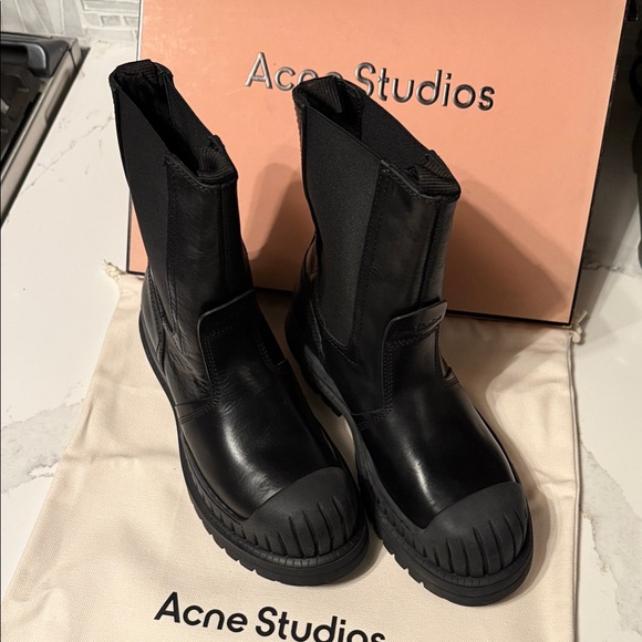 Acne Black Leather Chunky Boots - Picture 1 of 4
